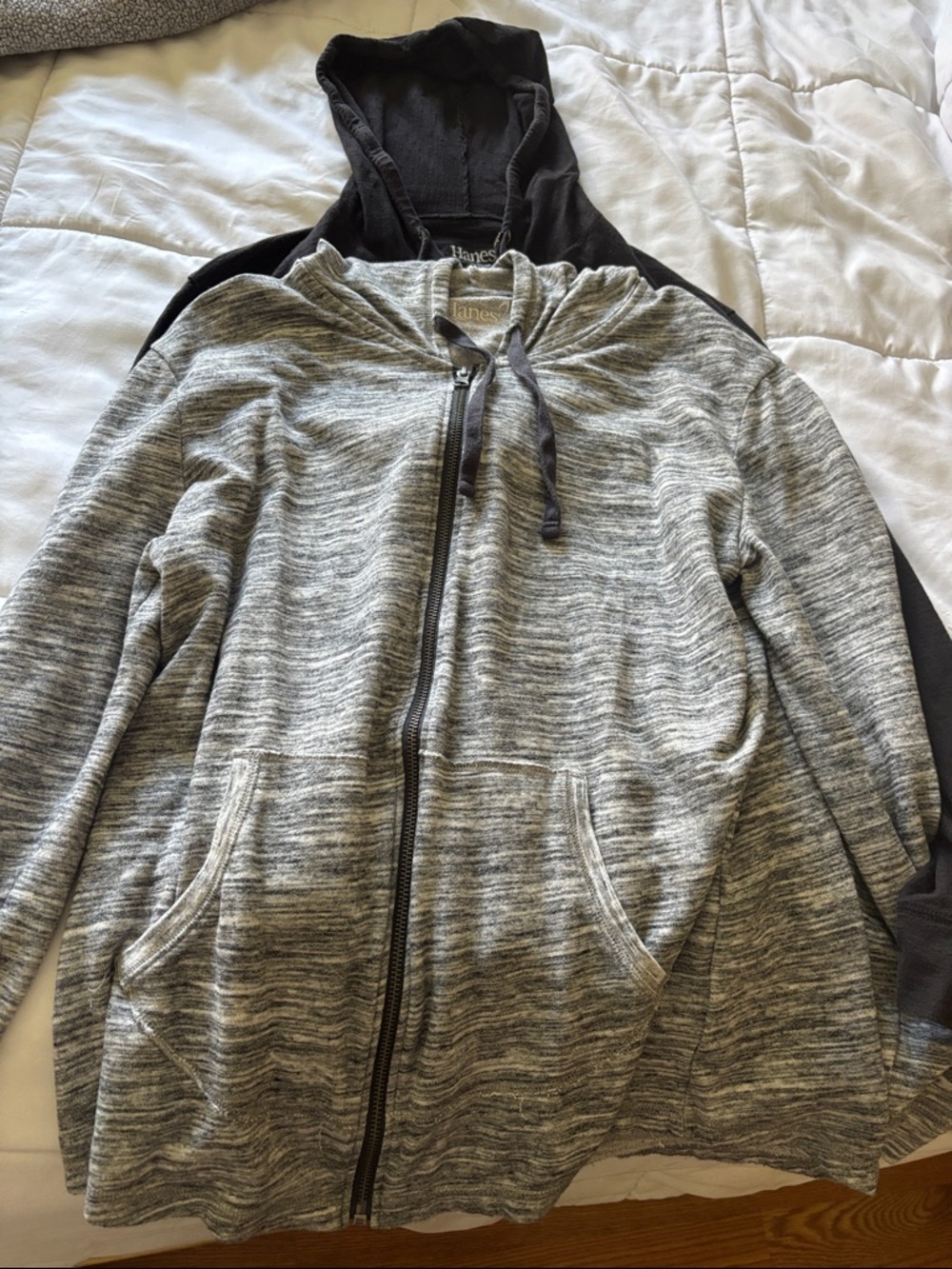 Hanes Women’s Gray and black Zip-Up Hoodies size large